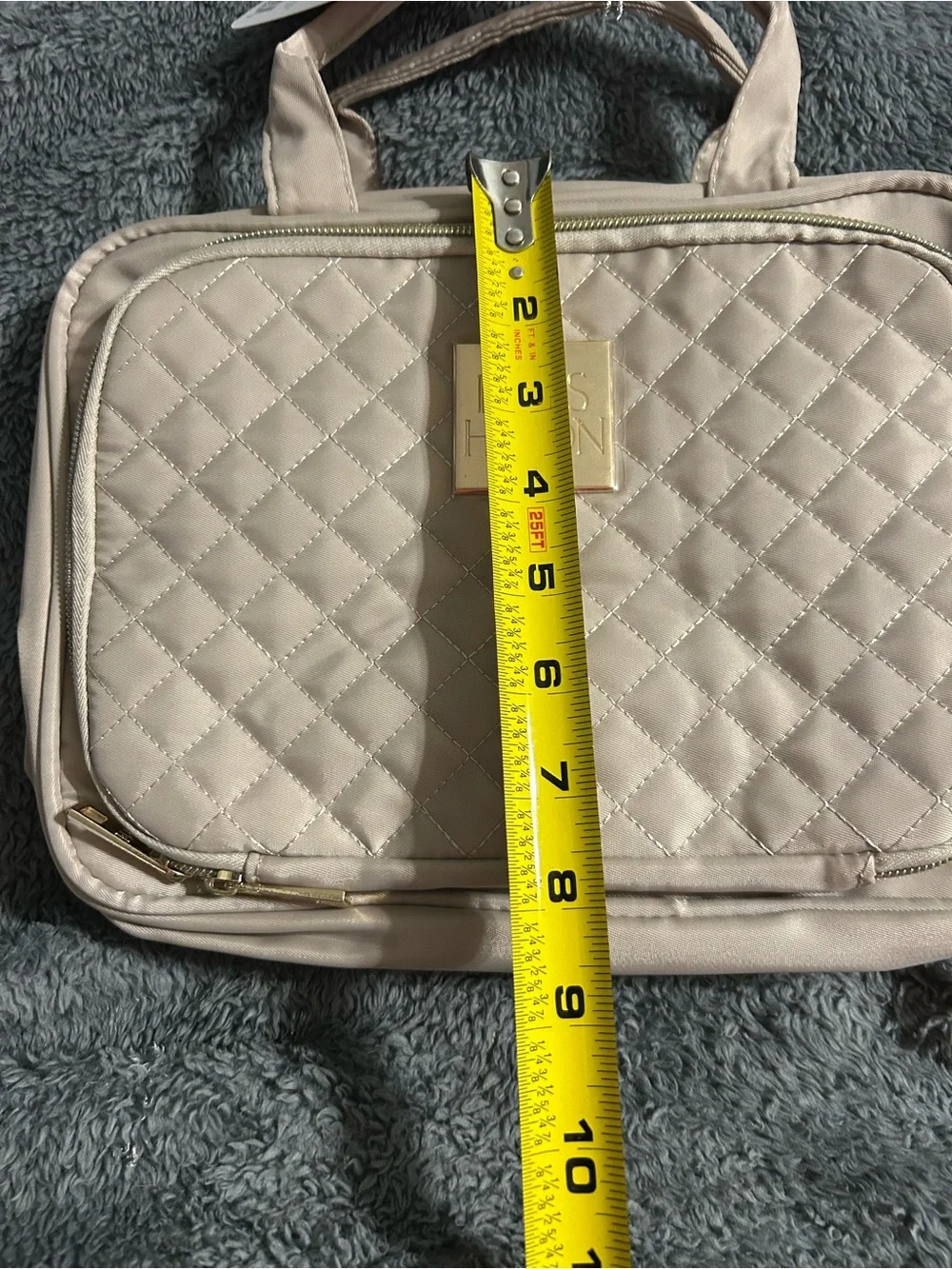 Paris Hilton Toiletry Bag Quilted Carry Bag in Light Beige